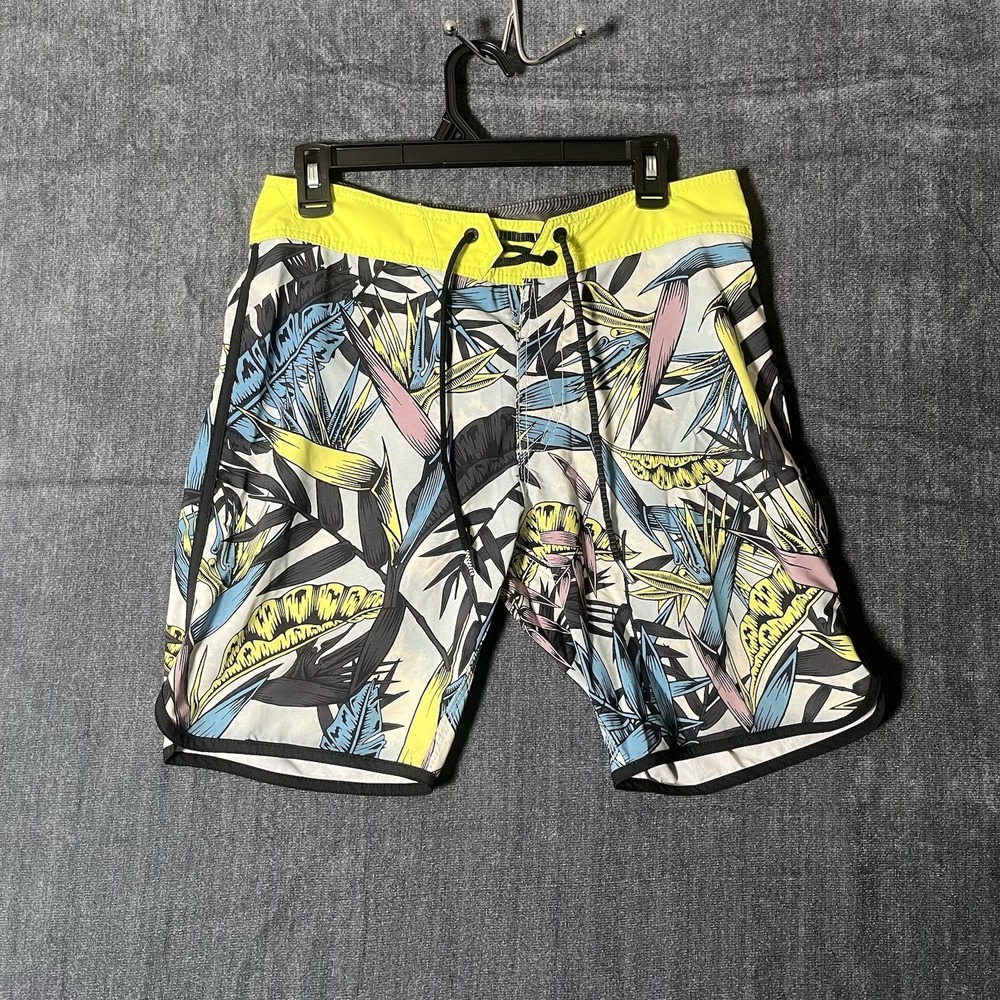 Volcom Scallop Mod 19 Board Shorts Mens Size 29 Limeade Floral Surf Swim Trunks